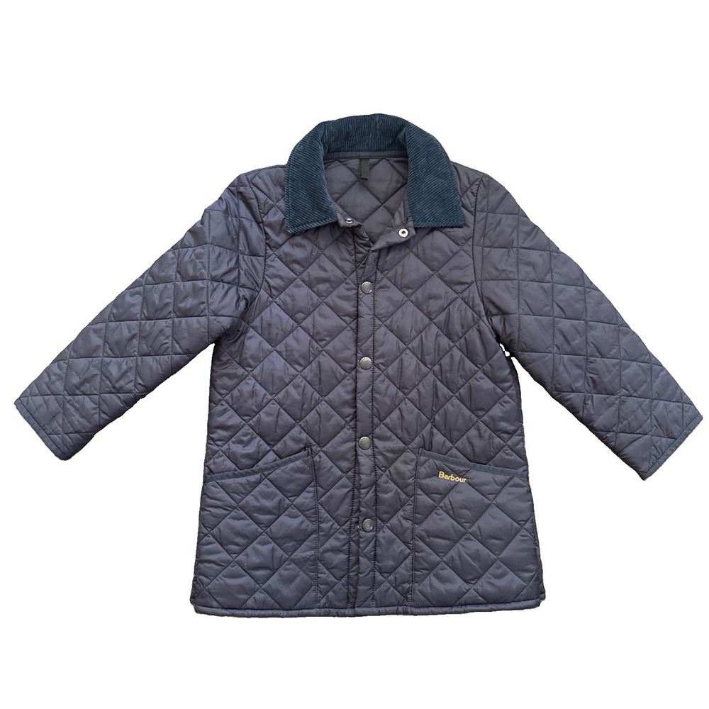 Barbour Liddesdale Jacket Boys Medium Navy Quilted Corduroy Collar Country Coat